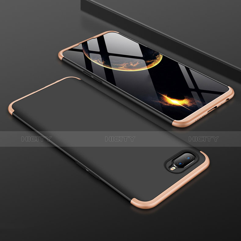 Custodia Plastica Rigida Cover Opaca Fronte e Retro 360 Gradi per Oppo R15X Oro e Nero