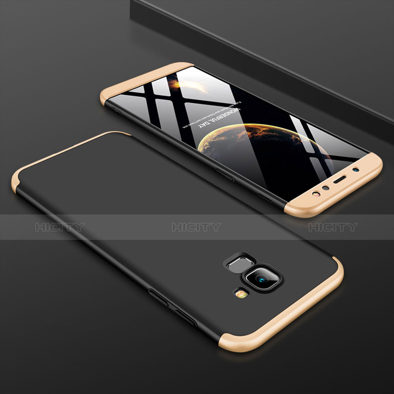 Custodia Plastica Rigida Cover Opaca Fronte e Retro 360 Gradi per Samsung Galaxy A6 (2018) Oro e Nero