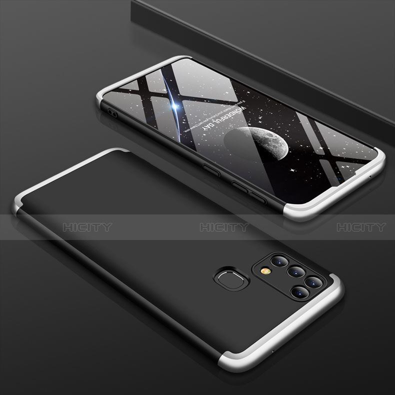 Custodia Plastica Rigida Cover Opaca Fronte e Retro 360 Gradi per Samsung Galaxy M21s Argento e Nero