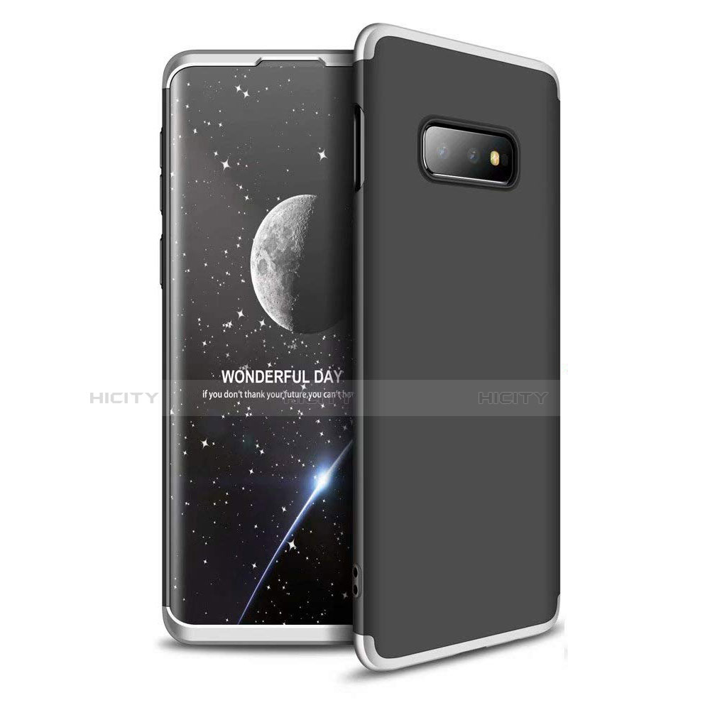 Custodia Plastica Rigida Cover Opaca Fronte e Retro 360 Gradi per Samsung Galaxy S10e Argento e Nero