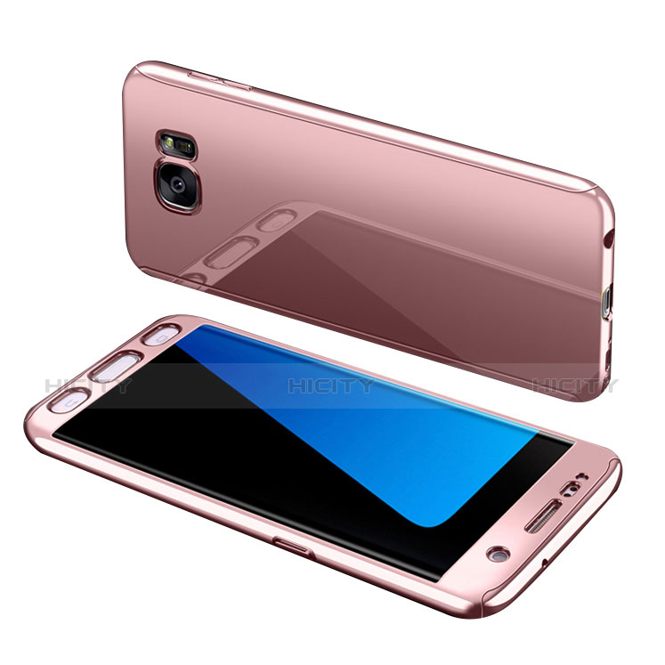 Custodia Plastica Rigida Cover Opaca Fronte e Retro 360 Gradi per Samsung Galaxy S7 Edge G935F Oro Rosa