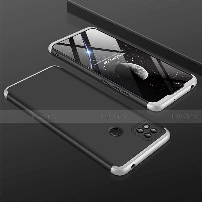 Custodia Plastica Rigida Cover Opaca Fronte e Retro 360 Gradi per Xiaomi Redmi 9 India Argento e Nero