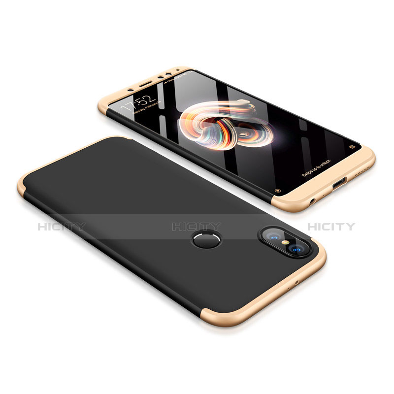 Custodia Plastica Rigida Cover Opaca Fronte e Retro 360 Gradi per Xiaomi Redmi Note 5 Oro e Nero