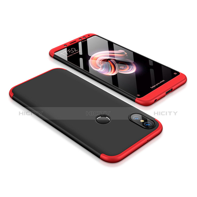 Custodia Plastica Rigida Cover Opaca Fronte e Retro 360 Gradi per Xiaomi Redmi Note 5 Pro Rosso e Nero