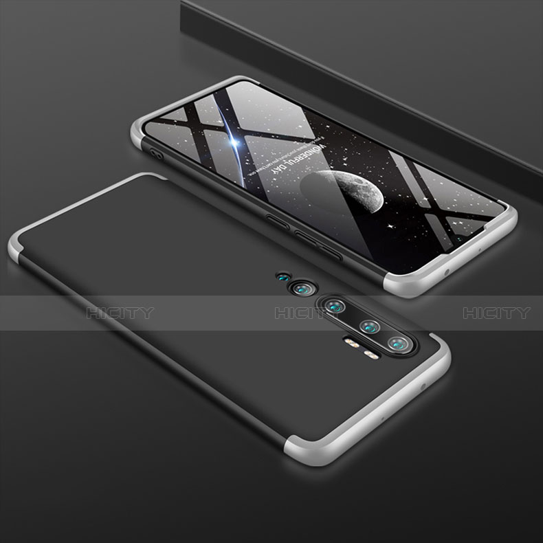 Custodia Plastica Rigida Cover Opaca Fronte e Retro 360 Gradi R01 per Xiaomi Mi Note 10 Pro Argento e Nero