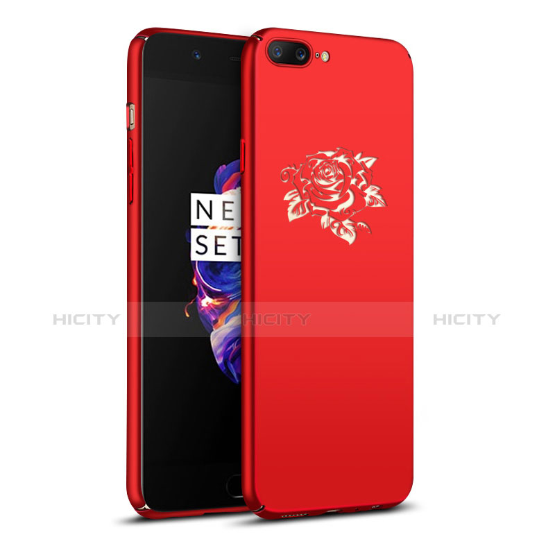 Custodia Plastica Rigida Fiori per OnePlus 5 Rosso