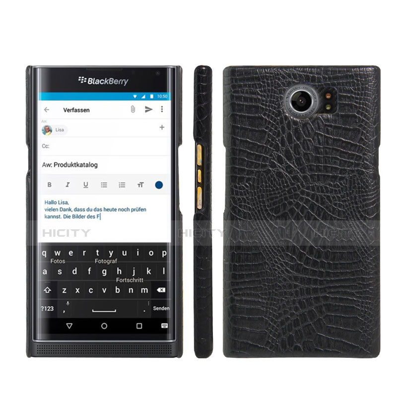 Custodia Plastica Rigida In Pelle per Blackberry Priv Nero