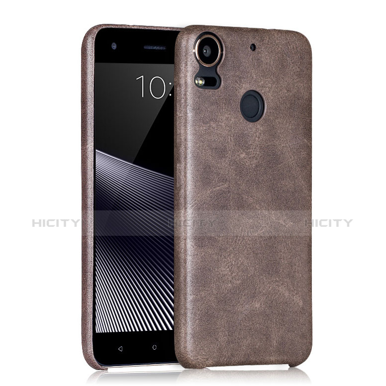 Custodia Plastica Rigida In Pelle per HTC Desire 10 Pro Marrone