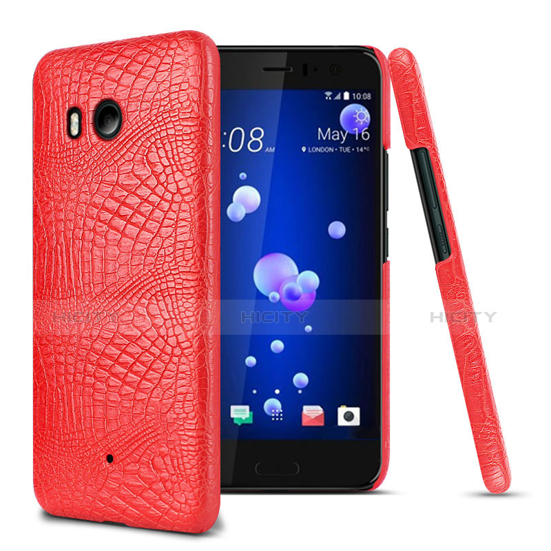 Custodia Plastica Rigida In Pelle per HTC U11 Rosso