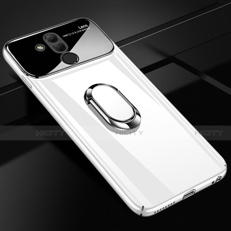 Custodia Plastica Rigida Laterale Cover Opaca 360 Gradi con Magnetico Anello Supporto per Huawei Mate 20 Lite Bianco