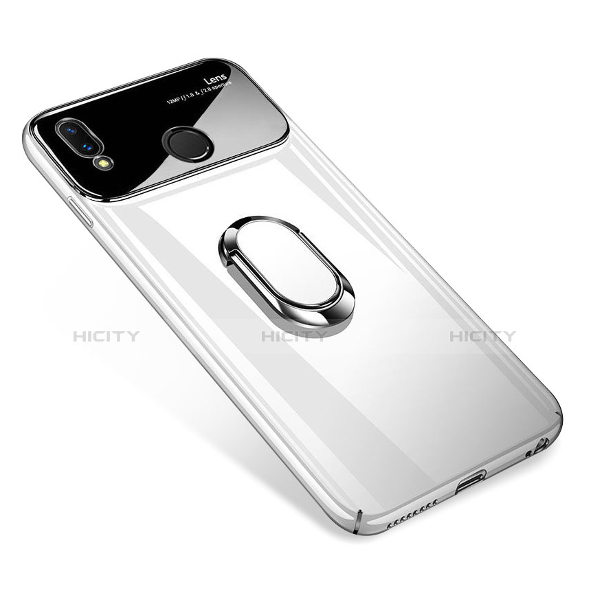 Custodia Plastica Rigida Laterale Cover Opaca 360 Gradi con Magnetico Anello Supporto per Huawei P Smart+ Plus Bianco