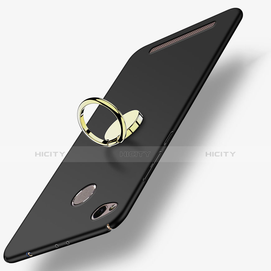 Custodia Plastica Rigida Opaca con Anello Supporto A02 per Xiaomi Redmi 3 High Edition Nero