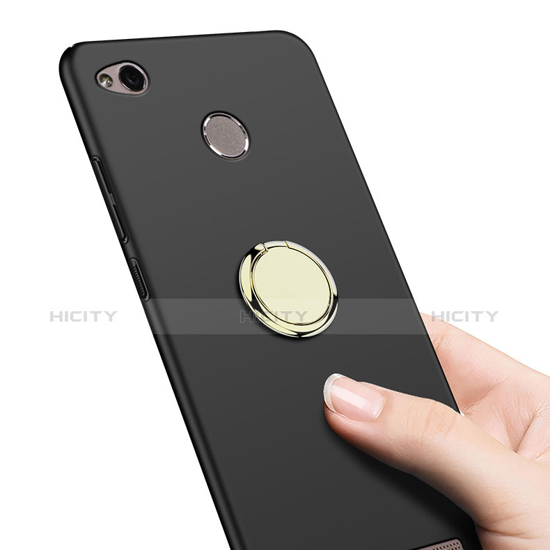 Custodia Plastica Rigida Opaca con Anello Supporto A02 per Xiaomi Redmi 3S Nero