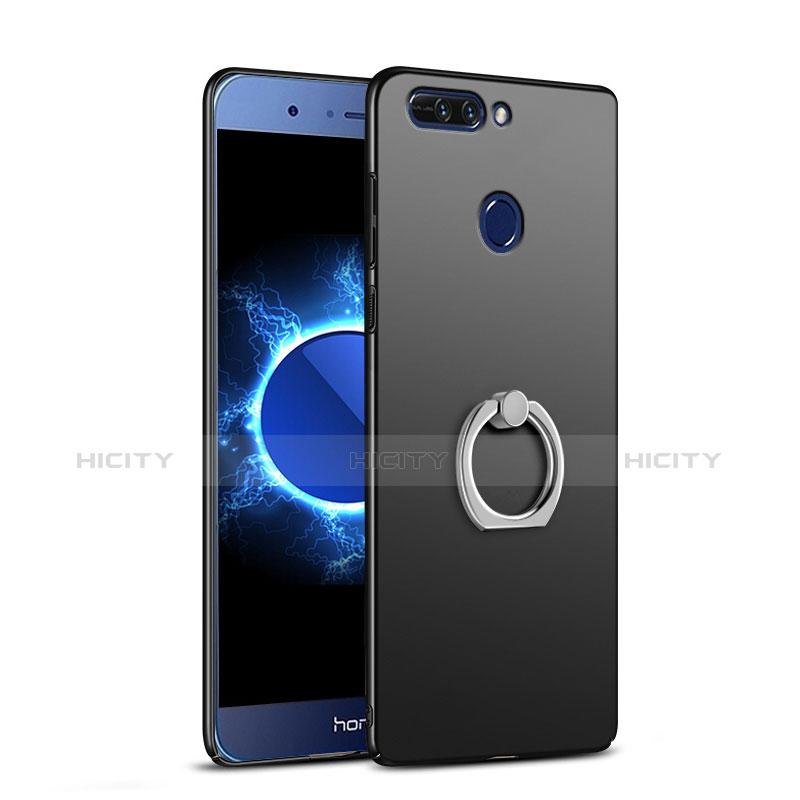 Custodia Plastica Rigida Opaca con Anello Supporto A03 per Huawei Honor 8 Pro Nero