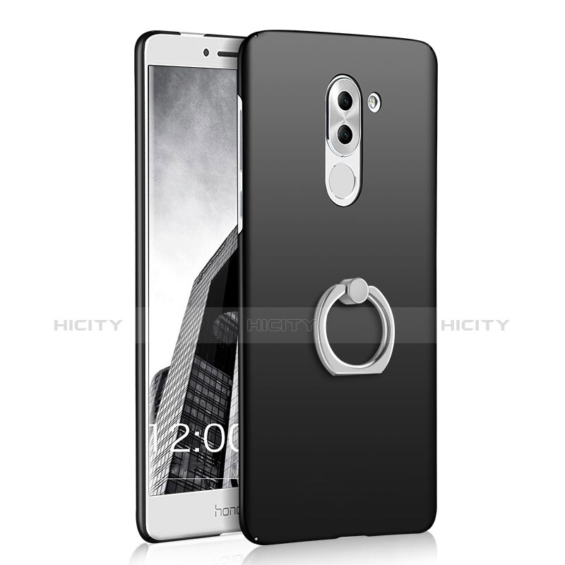 Custodia Plastica Rigida Opaca con Anello Supporto A03 per Huawei Mate 9 Lite Nero