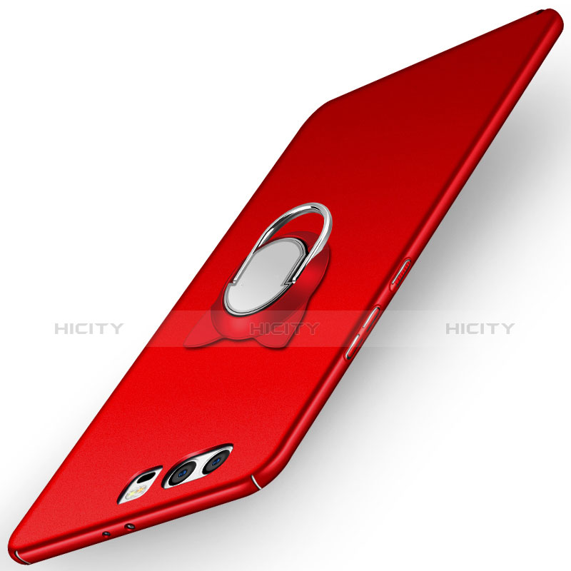 Custodia Plastica Rigida Opaca con Anello Supporto A03 per Huawei P10 Rosso