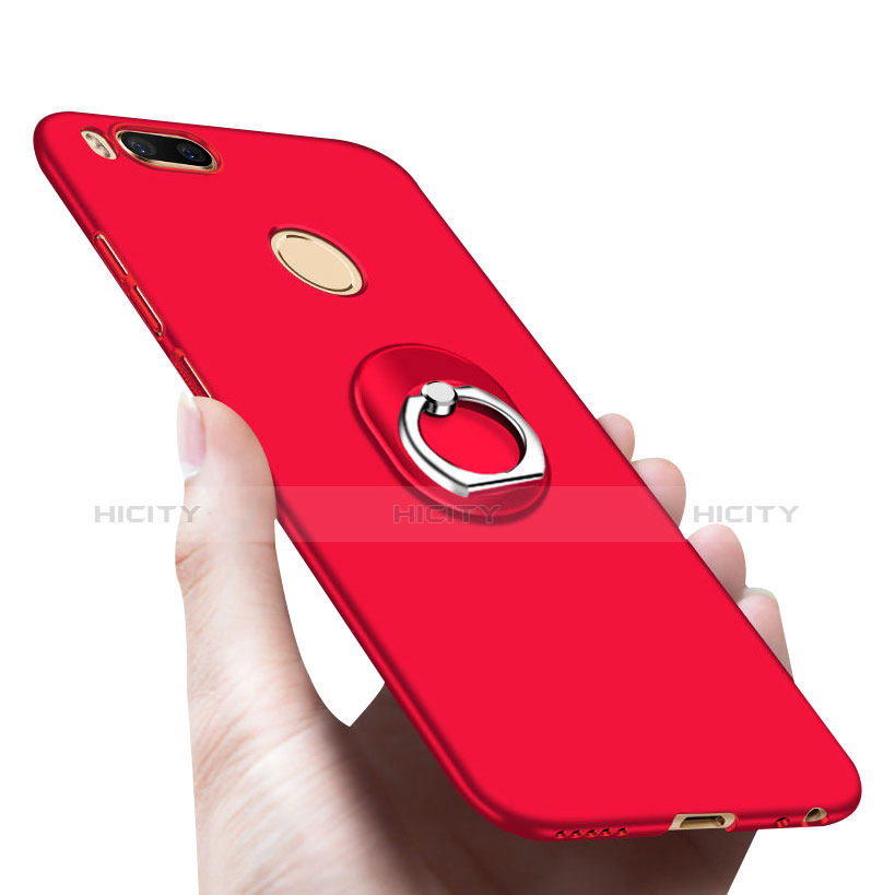 Custodia Plastica Rigida Opaca con Anello Supporto A03 per Xiaomi Mi A1 Rosso