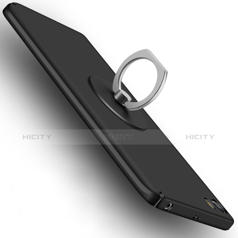 Custodia Plastica Rigida Opaca con Anello Supporto A04 per Xiaomi Mi 5 Nero