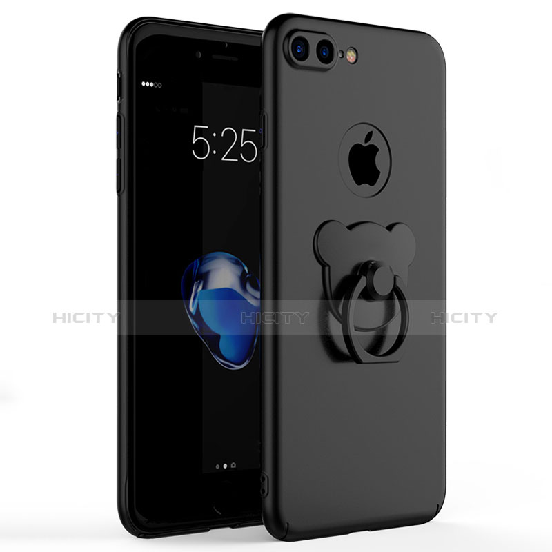 Custodia Plastica Rigida Opaca con Anello Supporto A06 per Apple iPhone 7 Plus Nero