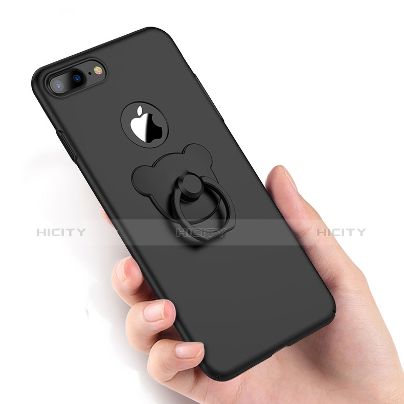 Custodia Plastica Rigida Opaca con Anello Supporto A06 per Apple iPhone 7 Plus Nero