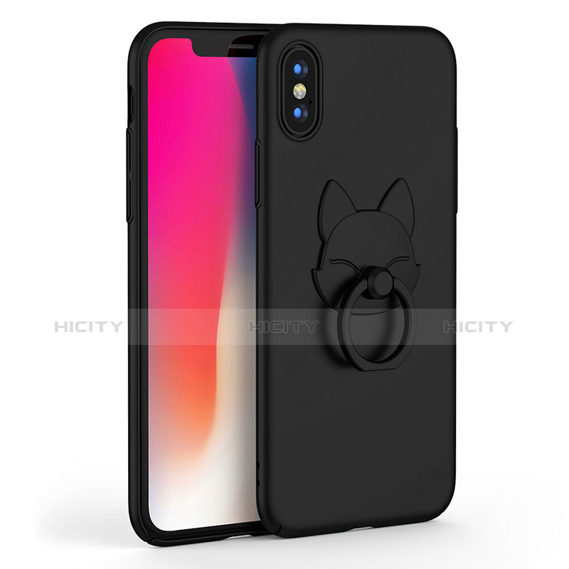 Custodia Plastica Rigida Opaca con Anello Supporto C01 per Apple iPhone Xs Max Nero