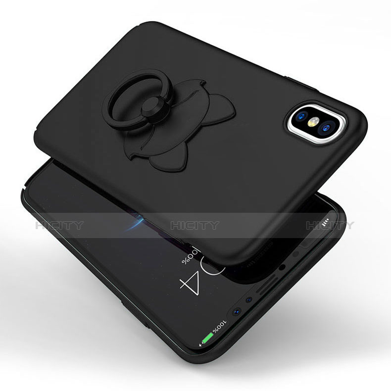 Custodia Plastica Rigida Opaca con Anello Supporto C01 per Apple iPhone Xs Max Nero