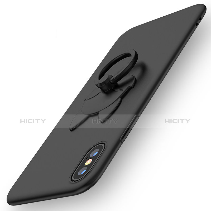 Custodia Plastica Rigida Opaca con Anello Supporto C01 per Apple iPhone Xs Max Nero