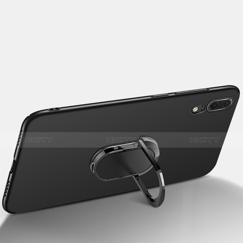 Custodia Plastica Rigida Opaca con Anello Supporto e Cordoncino per Huawei P20 Nero