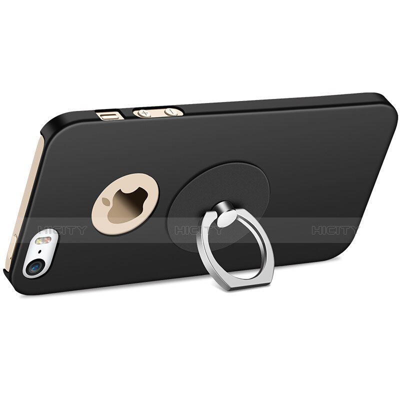 Custodia Plastica Rigida Opaca con Anello Supporto per Apple iPhone 5 Nero