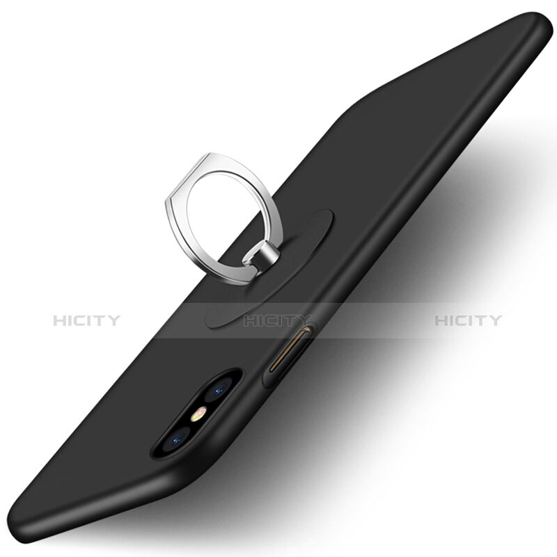 Custodia Plastica Rigida Opaca con Anello Supporto per Apple iPhone X Nero