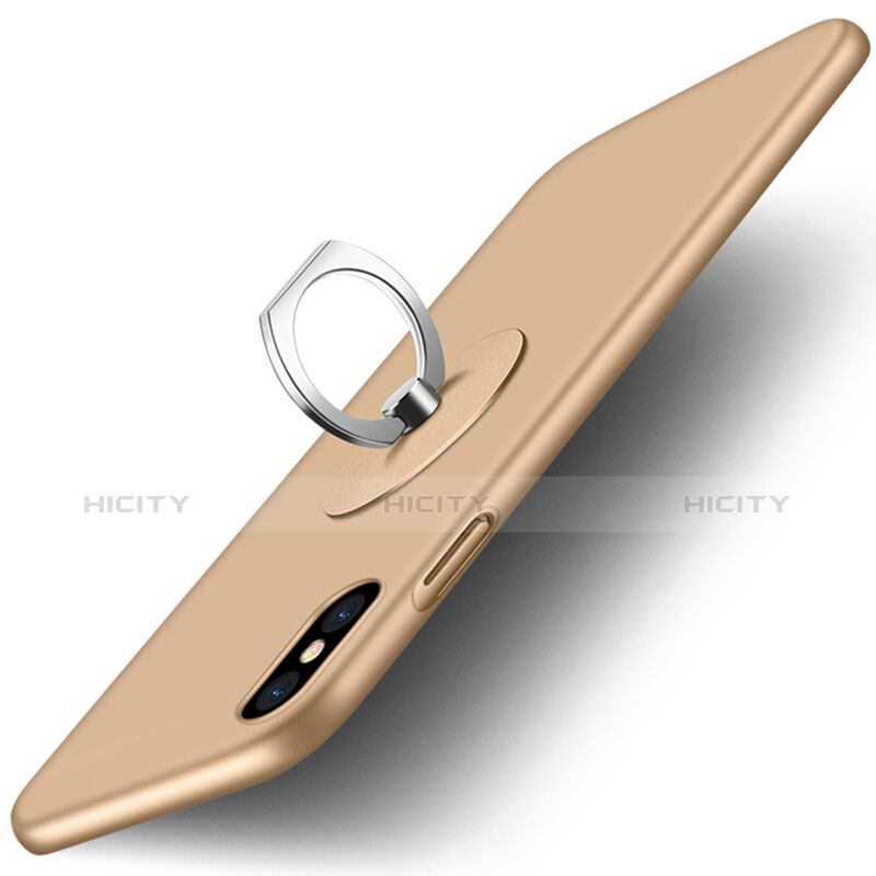 Custodia Plastica Rigida Opaca con Anello Supporto per Apple iPhone X Oro