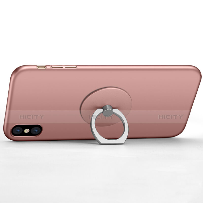 Custodia Plastica Rigida Opaca con Anello Supporto per Apple iPhone X Rosa
