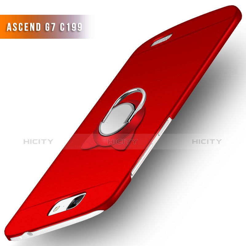 Custodia Plastica Rigida Opaca con Anello Supporto per Huawei Ascend G7 Rosso