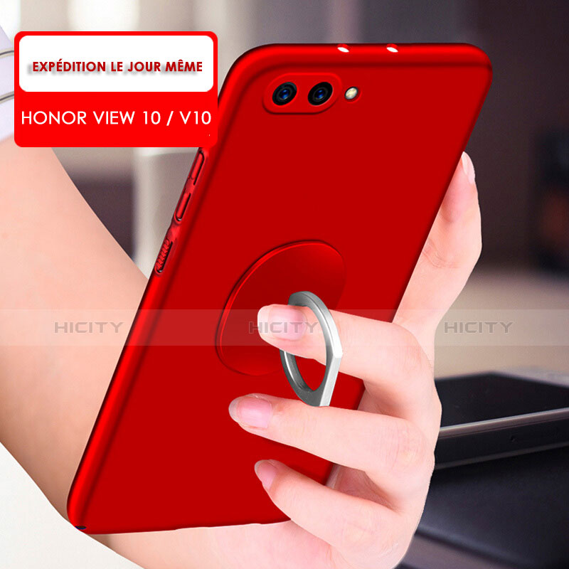 Custodia Plastica Rigida Opaca con Anello Supporto per Huawei Honor V10 Rosso