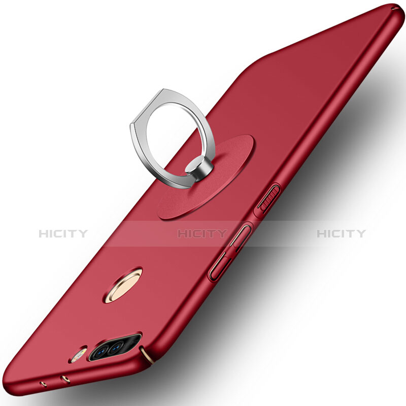 Custodia Plastica Rigida Opaca con Anello Supporto per Huawei Honor V9 Rosso