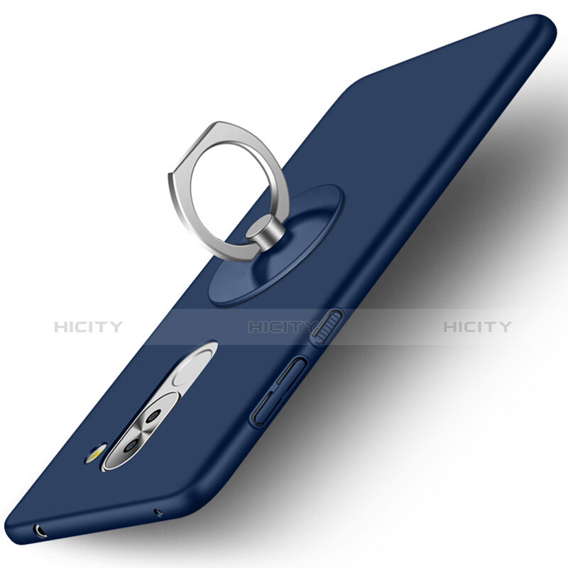 Custodia Plastica Rigida Opaca con Anello Supporto per Huawei Mate 9 Lite Blu