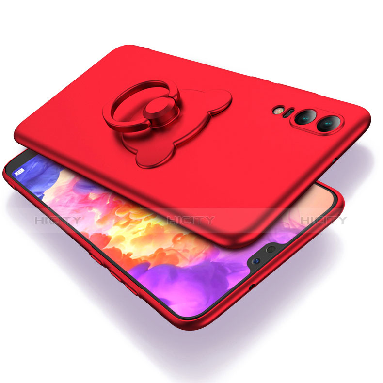 Custodia Plastica Rigida Opaca con Anello Supporto per Huawei P20 Rosso