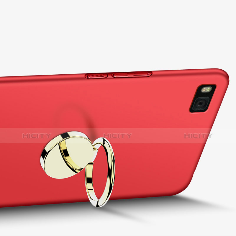 Custodia Plastica Rigida Opaca con Anello Supporto per Huawei P8 Rosso
