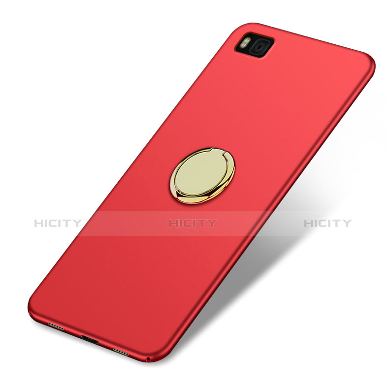 Custodia Plastica Rigida Opaca con Anello Supporto per Huawei P8 Rosso