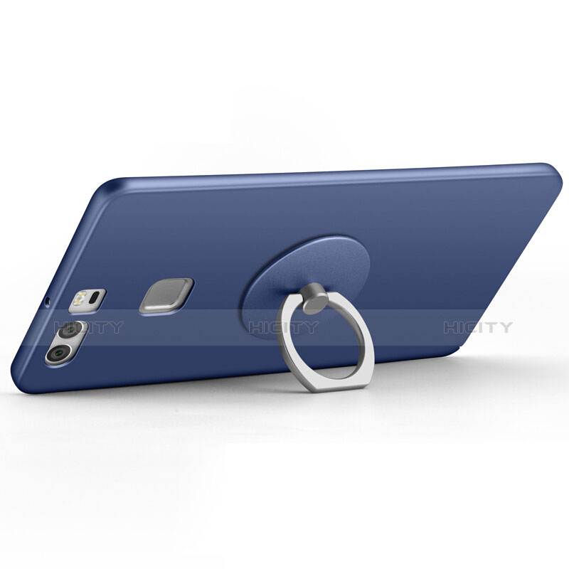 Custodia Plastica Rigida Opaca con Anello Supporto per Huawei P9 Plus Blu