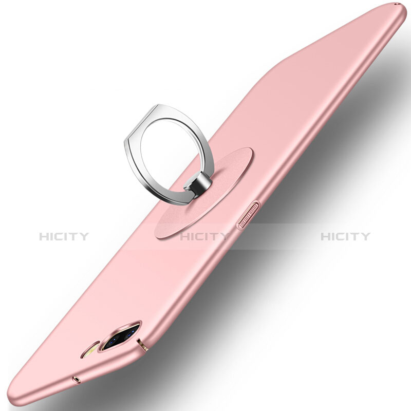 Custodia Plastica Rigida Opaca con Anello Supporto per OnePlus 5 Oro Rosa