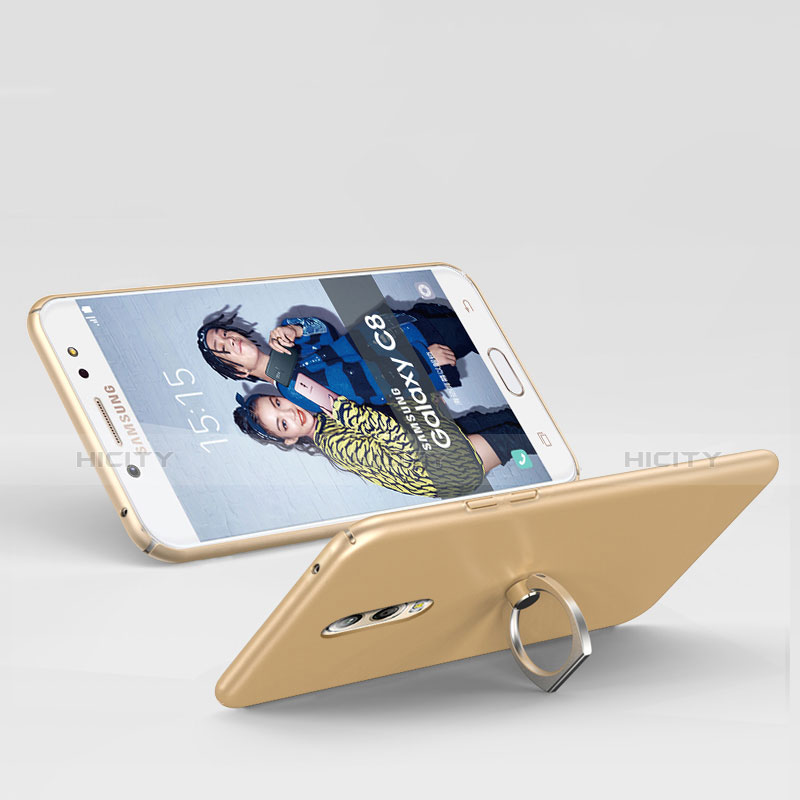 Custodia Plastica Rigida Opaca con Anello Supporto per Samsung Galaxy J7 Plus Oro