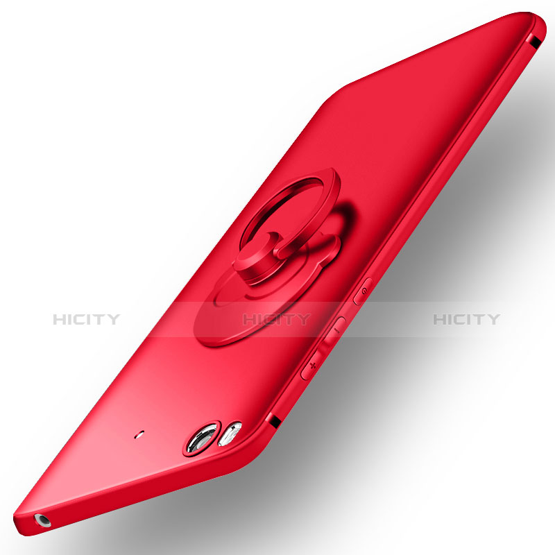 Custodia Plastica Rigida Opaca con Anello Supporto per Xiaomi Mi 5S Rosso