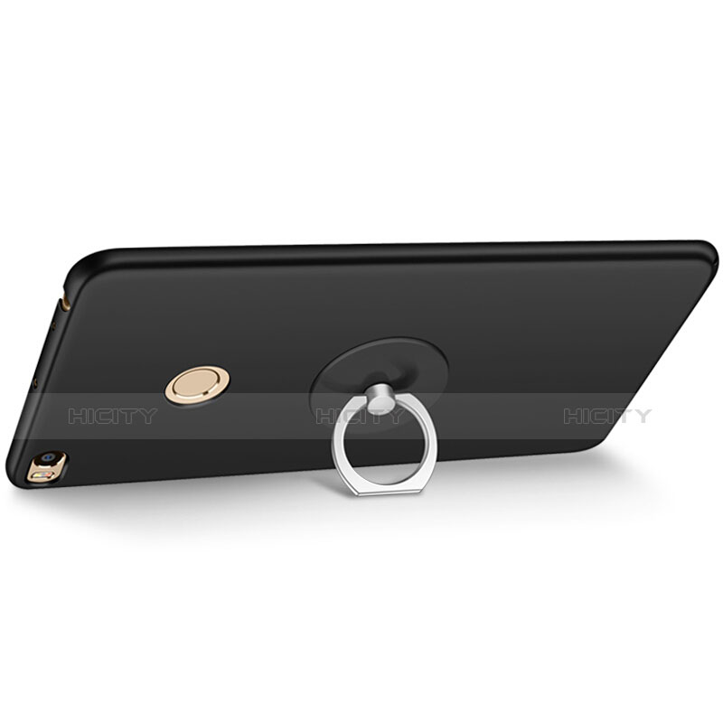 Custodia Plastica Rigida Opaca con Anello Supporto per Xiaomi Mi Max 2 Nero