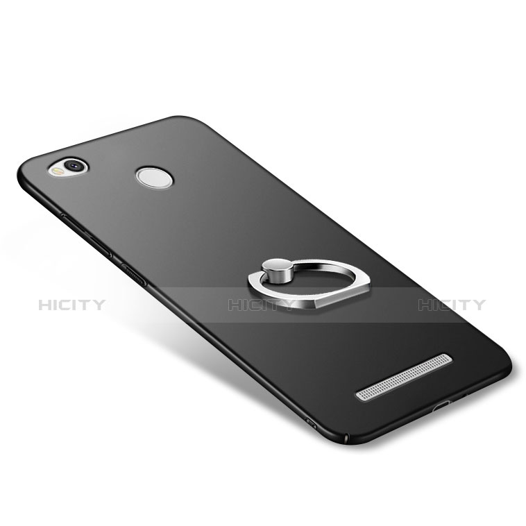 Custodia Plastica Rigida Opaca con Anello Supporto per Xiaomi Redmi 3 High Edition Nero