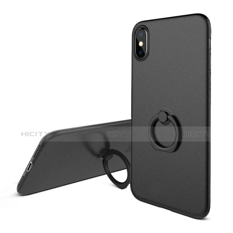 Custodia Plastica Rigida Opaca con Anello Supporto Q02 per Apple iPhone X Nero