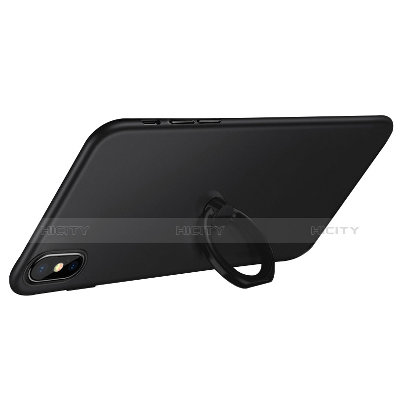 Custodia Plastica Rigida Opaca con Anello Supporto Q02 per Apple iPhone X Nero