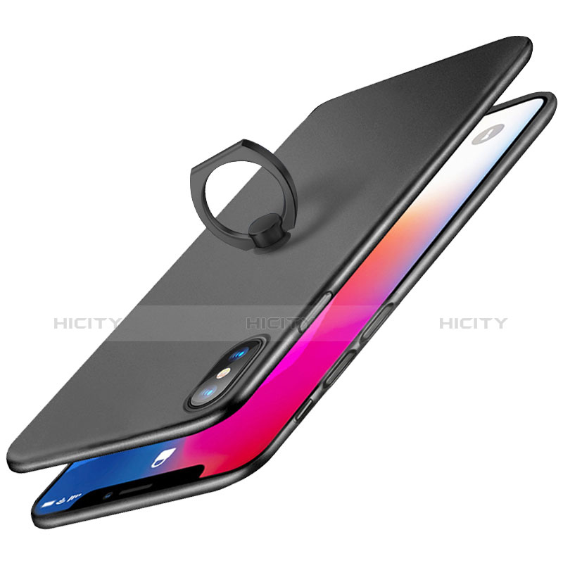 Custodia Plastica Rigida Opaca con Anello Supporto Q02 per Apple iPhone Xs Max Nero