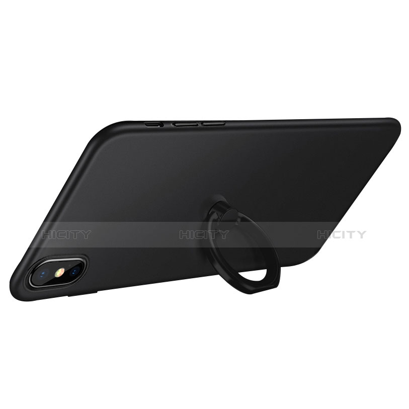 Custodia Plastica Rigida Opaca con Anello Supporto Q02 per Apple iPhone Xs Max Nero