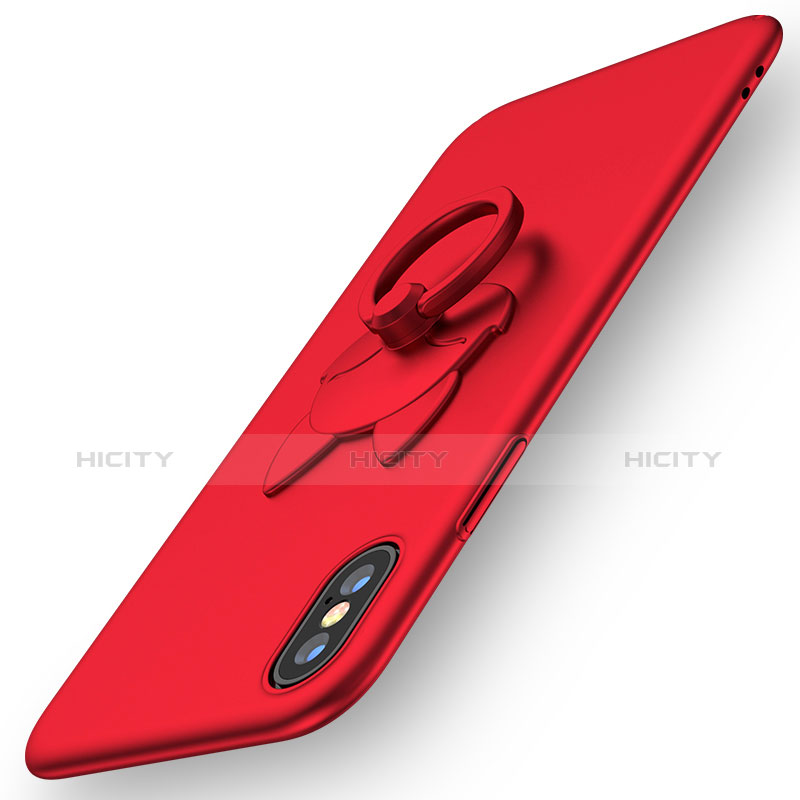 Custodia Plastica Rigida Opaca con Anello Supporto R08 per Apple iPhone Xs Max Rosso